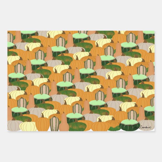 Erntemuster HerbstSquash Geschenkpapier Set (Vorderseite)