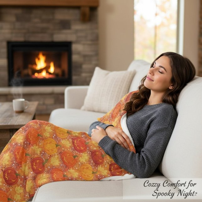 Erntepumkin HerbstHerbstlaub Gemütliches Halloween Fleecedecke (Von Creator hochgeladen)
