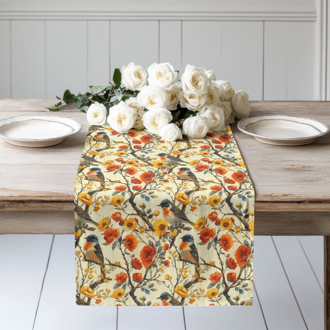 Erntesieger mit Vögeln und Blumen Großer Tischläufer (Harvest Season Table Runner with Birds and Floral)