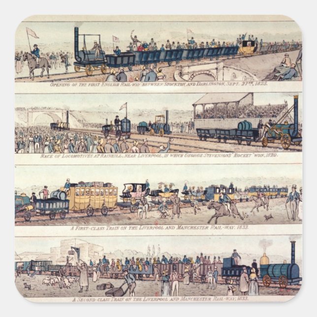 Eröffnung von Stockton und Darlington Quadratischer Aufkleber (Vorderseite)