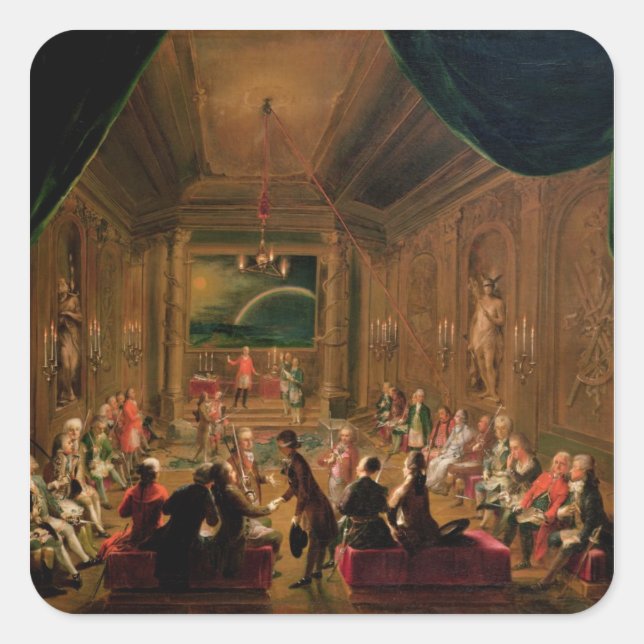 Eröffnungsfeier in einer Wiener Masonischen Quadratischer Aufkleber (Vorderseite)