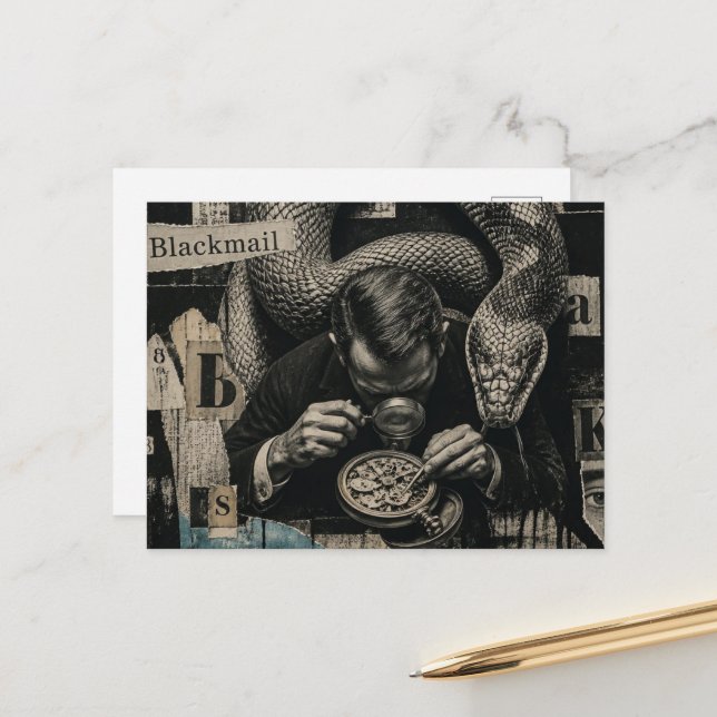 Erpressung Mixed Media Collage Postkarte (Vorderseite/Rückseite Beispiel)