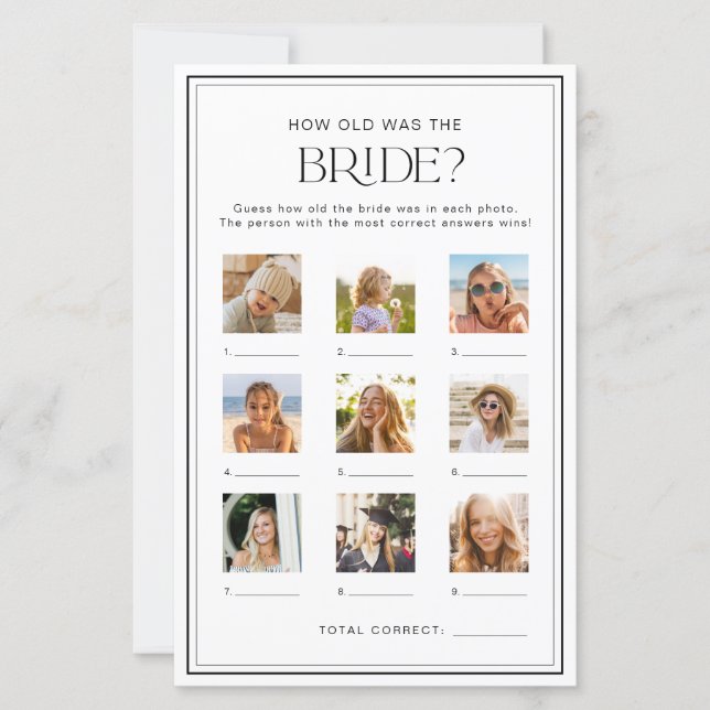 Errate das Alter der Braut Foto Spiel (Vorderseite)