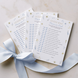 Errate Wer Baby Shower Spiel Blau Wildblume Hinweiskarte