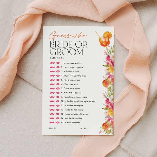 Errate wer Braut oder Bräutigam Spritz Junggeselli (Guess Who Bride or Groom? Love at First Spritz | Floral Citrus )