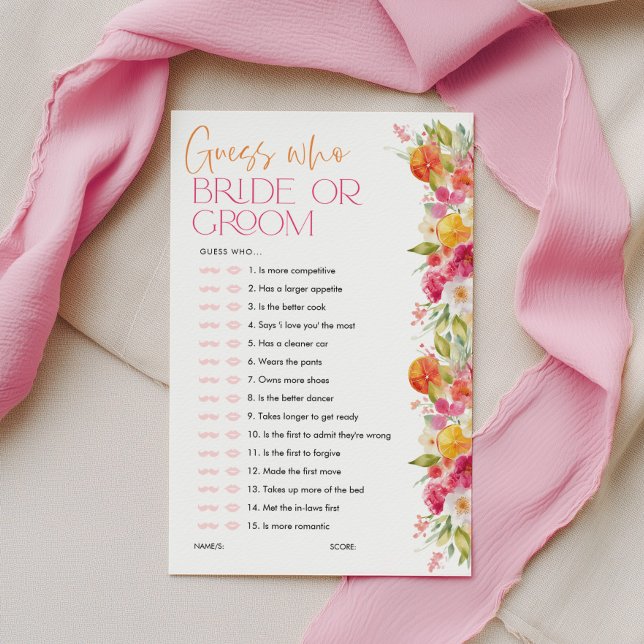 Errate wer Braut oder Bräutigam Zitrus-Junggeselli (Guess Who Bride Or Groom | Bright Floral Citrus Bridal Shower Games )