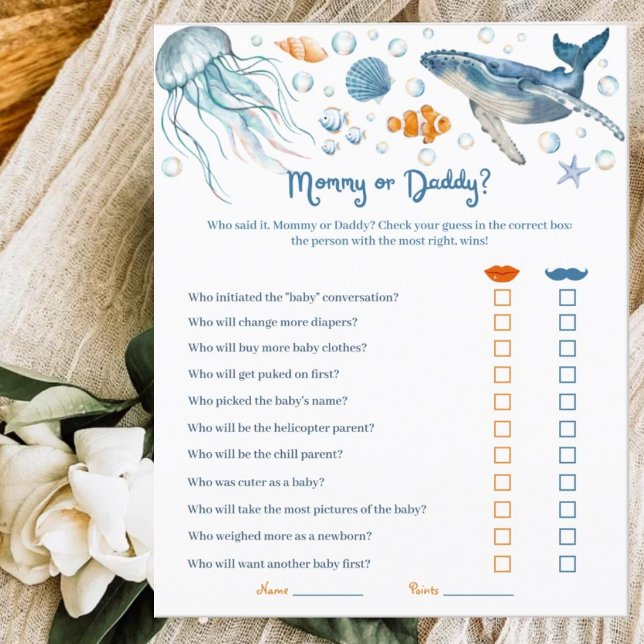 Errate wer Mami oder Papi ist Coastal Baby Shower  (Von Creator hochgeladen)