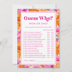 Errate Wer Pink & Florales Babyshower-Spiel Einladung