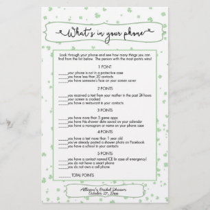 Errate wer + Telefonspiele, irische Hochzeitsdusch Flyer