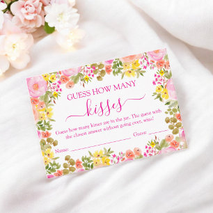 Errate wie viele Küsse Florales Brautparty-Spiel Begleitkarte