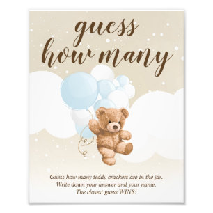 Errate wie viele staubblaue Teddybär-Baby-Shower-S Fotodruck
