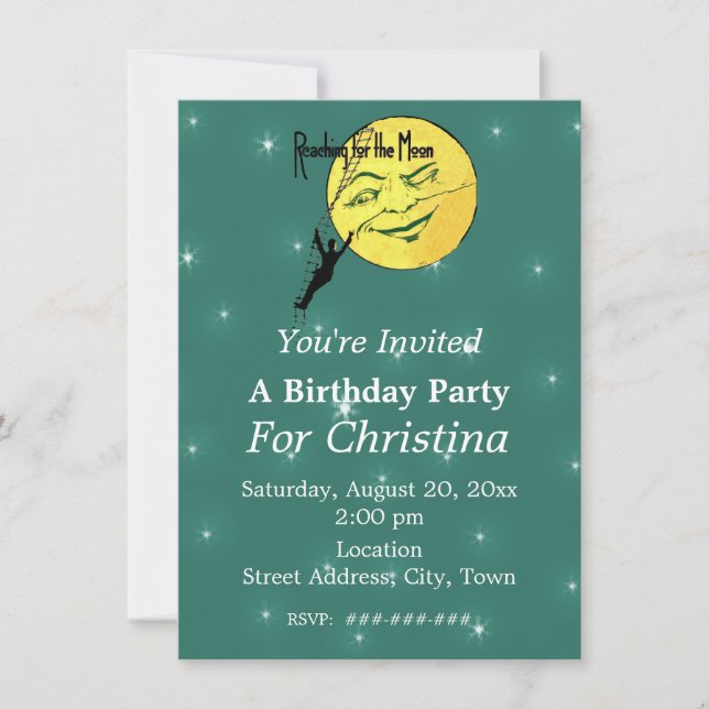 Erreichbarkeit der weißen Sterne der Moon Birthday Einladung (Vorderseite)