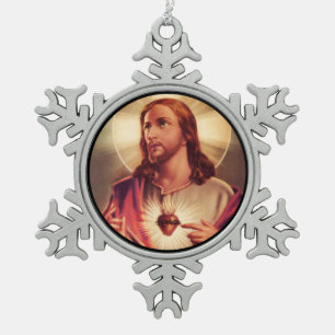 Erretter Eyes erhoben in den Himmel Schneeflocken Zinn-Ornament