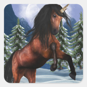 Errichtung der Kastanien-Einhorn-Aufkleber Quadratischer Aufkleber