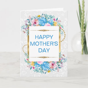 Erröten & Blaue Blumen & Gold Glitter Muttertag Karte