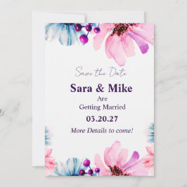 Erröten & Blaues Blumen- Hochzeitseinladungs-Voran Einladung