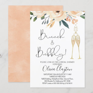 Erröten BlumenBrunch, den sprudelndes Brautparty Einladung