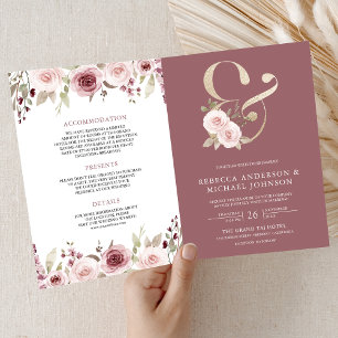Erröten Floral Dusty Rose Et-Zeichen QR-Code Hochz Einladung