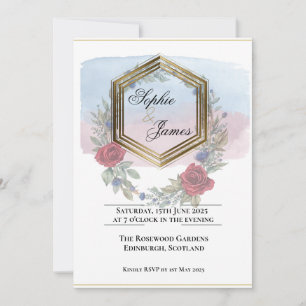 Erröten Floral Gold Sechseck Personalisierte Hochz Einladung