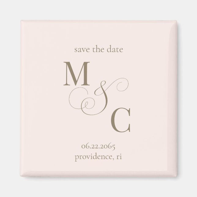 Erröten Minimalistisches Monogramm Hochzeit Termin Magnet (Vorne)