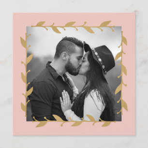 Erröten Moderne Foto Gold Blätter Hochzeit Einladung