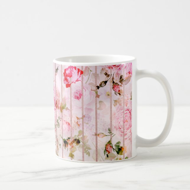 Erröten moderne mit Blumenstreifen des rosa Tasse (Rechts)