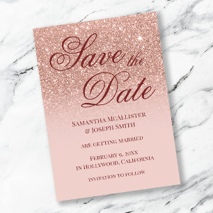 Erröten Ombre Rose Gold Glitter Save the Date Einladung