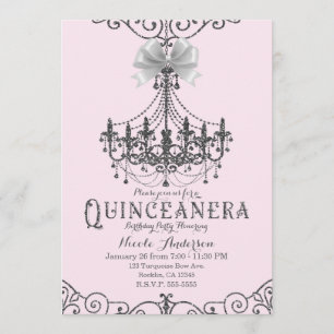 Erröten Pink Silber Weißer Bogen Quinceañera 15 15 Einladung