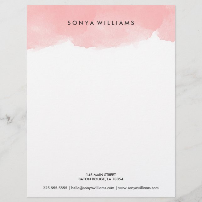 Erröten rosa Aquarell-Büro-Briefkopf Briefbogen (Vorderseite)