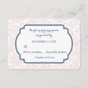 Erröten rosa blaue Damast UAWG Hochzeits-Karte RSVP Karte