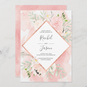 Erröten rosa BlumenAquarell-Hochzeitseinladung Einladung