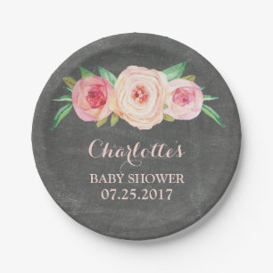 Erröten rosa Blumentafel-Babyparty-Platte Pappteller