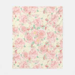 Erröten rosa böhmische Vintage Blumenpastell-Ros Fleecedecke