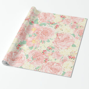 Erröten rosa böhmische Vintage Blumenpastell-Ros Geschenkpapier
