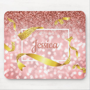 Erröten rosa Bokeh Rosen-GoldGlitzer-Band-Name Mousepad