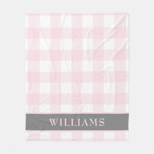 Erröten rosa Büffel-Karo-Familien-Monogramm Fleecedecke