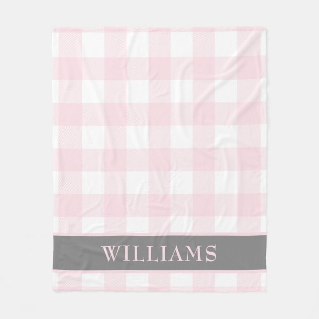 Erröten rosa Büffel-Karo-Familien-Monogramm Fleecedecke (Vorderseite)