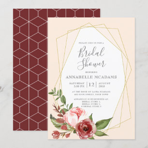 Erröten rosa geometrisches mit BlumenBrautparty Einladung
