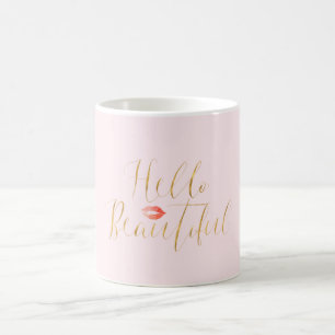 Erröten rosa Goldhallo schöne Lippen Kaffeetasse