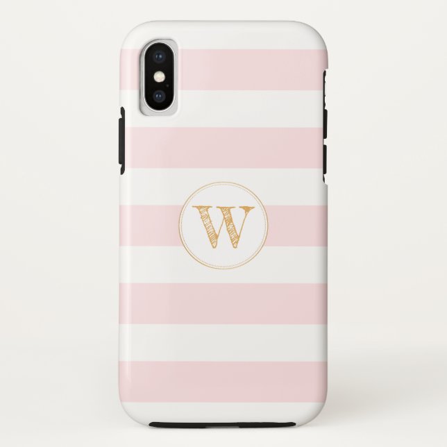 Erröten rosa Goldstreifenmonogramm-Telefonkasten Case-Mate iPhone Hülle (Rückseite)