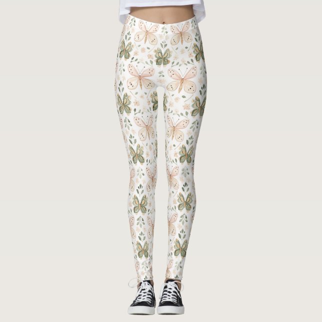Erröten Rosa Mint Grün Schmetterling Leggings (Vorderseite)