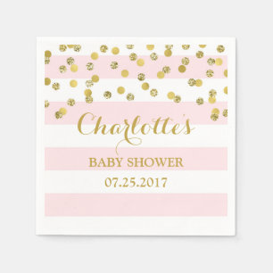 Erröten rosa Streifen-Goldconfetti-Babyparty Serviette