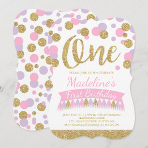 Erröten Rosa und Gold1. Geburtstags-Einladung Einladung
