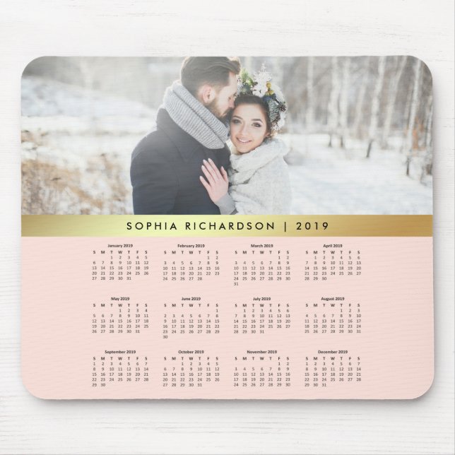 Erröten Rosa und Imitat-GoldFoto-Kalender 2019 Mousepad (Vorne)