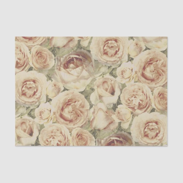 Erröten rosa Vintage Rosen-Blumenmuster Seidenpapier (Vorderseite)