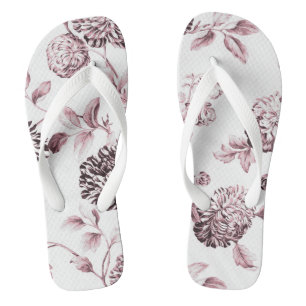 Erröten rosa Vintages botanisches BlumenToile No. Flip Flops