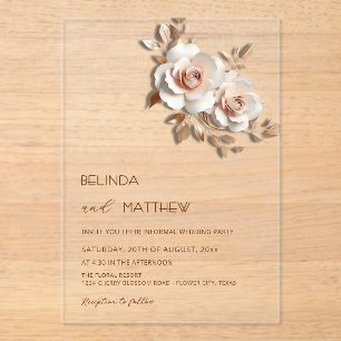 Erröten  Roségold 3D Blumen Einfach Acryleinladungen