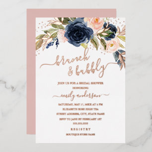 Erröten Roségold Navy Brunch Und Sprudelnd Hochzei Folieneinladung