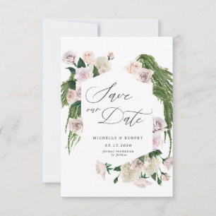 Erröten Rosen-sophisticated florale Save The Date Einladung