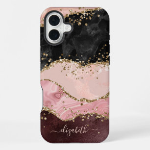 Erröten Schwarz Gold Glitter Achat Name Schrift iPhone 16 Plus Hülle